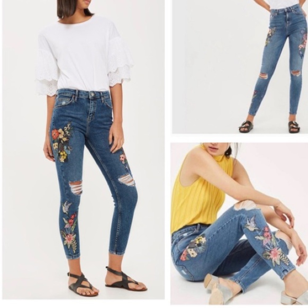 Top Shop Jamie Moro Floral Jeans W28